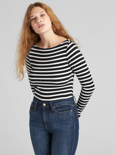 Modern Stripe Long Sleeve Boatneck T-Shirt
