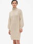 Cozy Blouson Sleeve Turtleneck Sweater Dress
