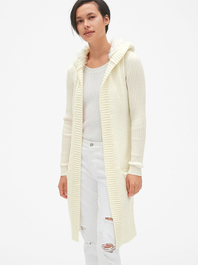 Longline Sherpa-Lined Hooded Sweater Vest