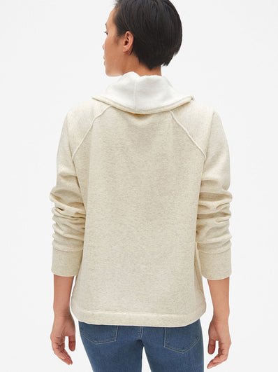 Faux-Fur Lined Funnel-Neck Pullover Sweatshirt
