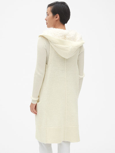 Longline Sherpa-Lined Hooded Sweater Vest