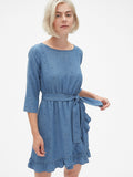 Faux-Wrap Ruffle Hem Dress in TENCEL