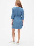 Faux-Wrap Ruffle Hem Dress in TENCEL