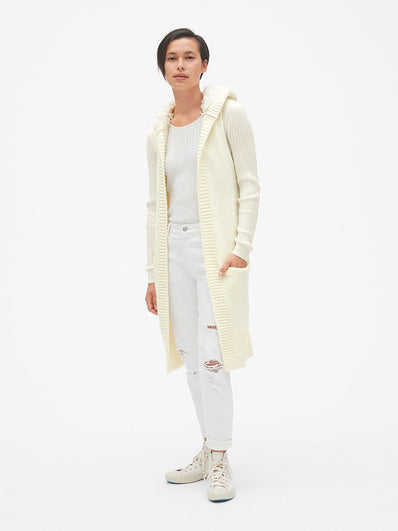 Longline Sherpa-Lined Hooded Sweater Vest