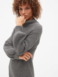 Cozy Blouson Sleeve Turtleneck Sweater Dress