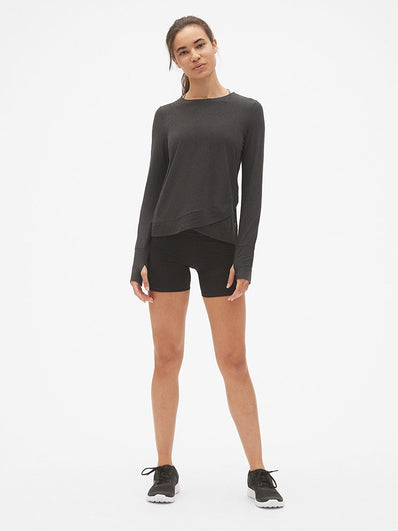 GapFit Long Sleeve Tulip-Front Top in Brushed Tech Jersey
