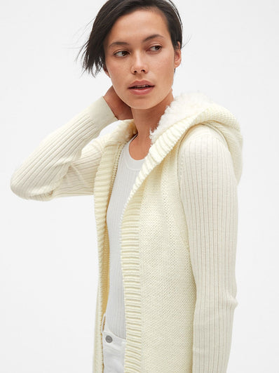 Longline Sherpa-Lined Hooded Sweater Vest