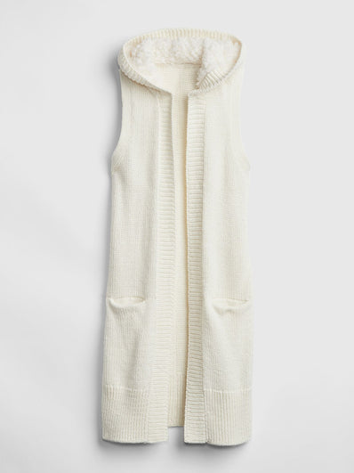 Longline Sherpa-Lined Hooded Sweater Vest