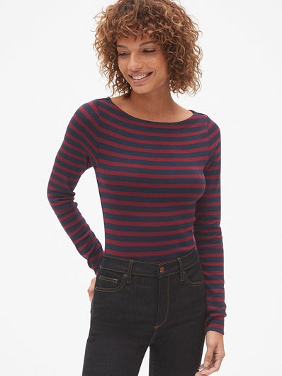 Modern Stripe Long Sleeve Boatneck T-Shirt