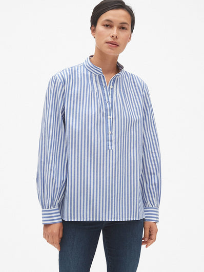 Stripe Shirred Popover Shirt