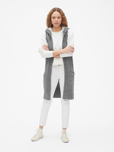 Longline Sherpa-Lined Hooded Sweater Vest