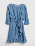 Faux-Wrap Ruffle Hem Dress in TENCEL