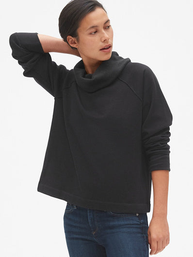 Faux-Fur Lined Funnel-Neck Pullover Sweatshirt