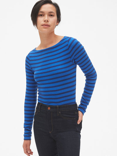 Modern Stripe Long Sleeve Boatneck T-Shirt